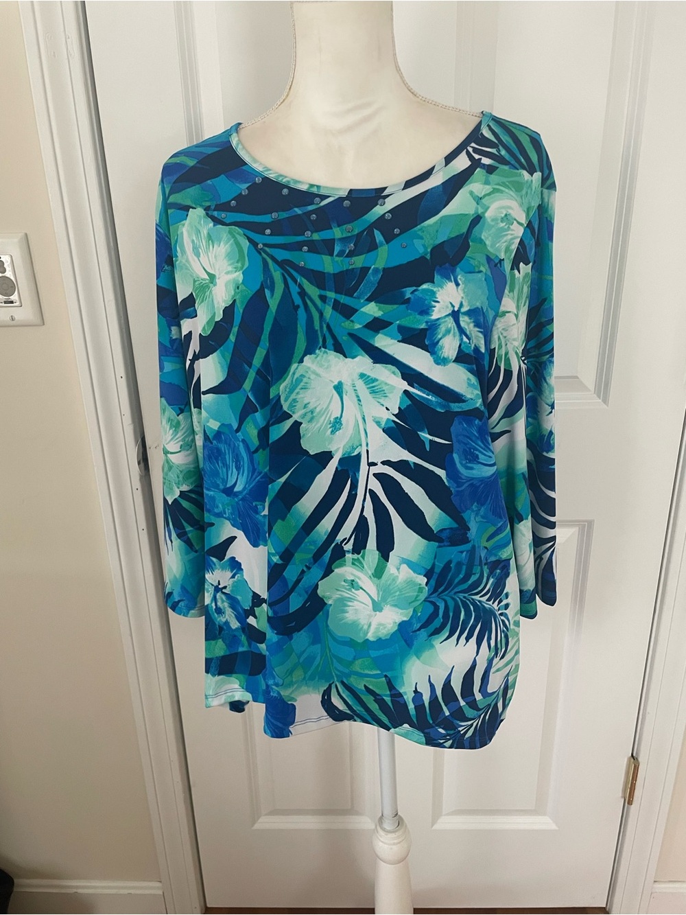 Alfred Dunner Blue Teal Floral Print Blouse